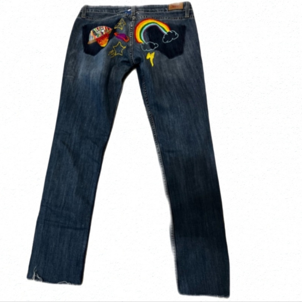 Levis super low sz 7 specialty design jeans one of a kind rainbow UFO